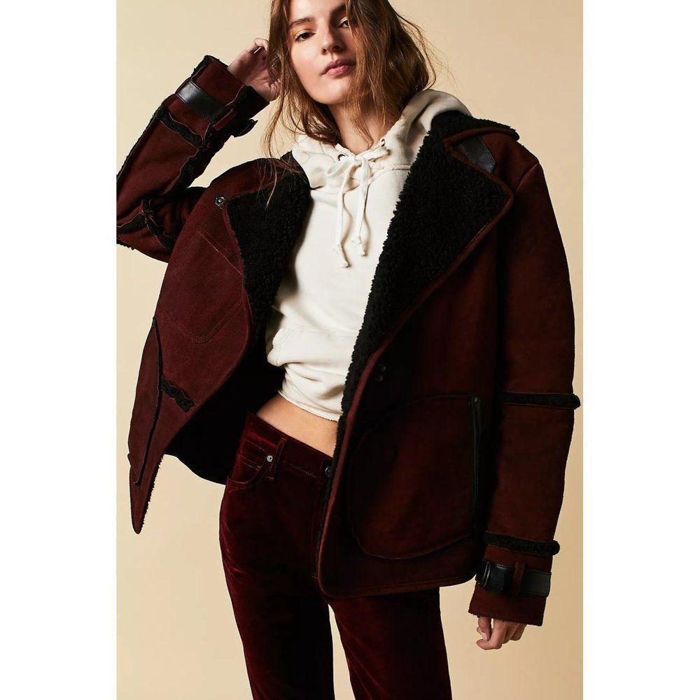 NEW Free People Cassidy Cozy Jacket Burgundy Suede
